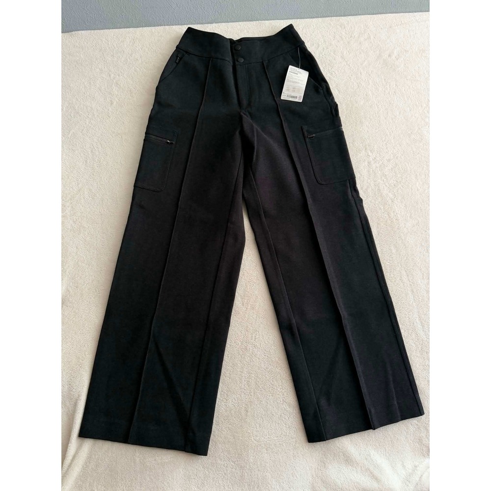 New Athleta Womens 6 Black Venice Heathered Cargo Pant Wide Leg Stretch 631856